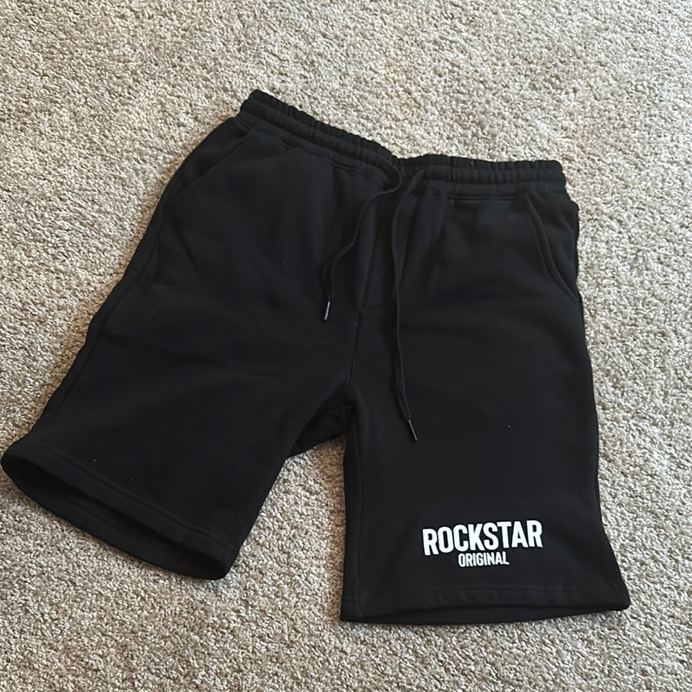 Black Rockstar Athletic Shorts with Elastic Waistband